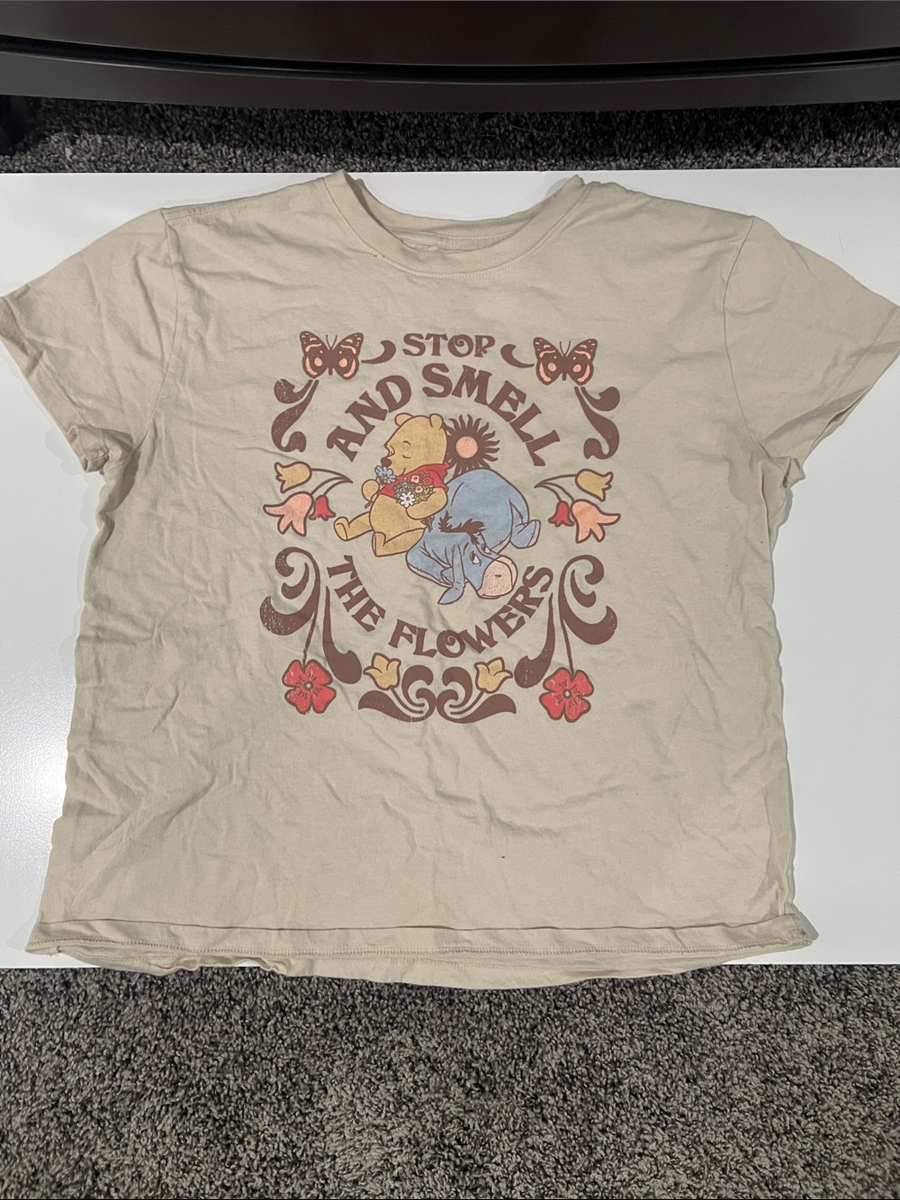 Disney — Women’s Beige Graphic Tee - Stop and Smell the Flowers
